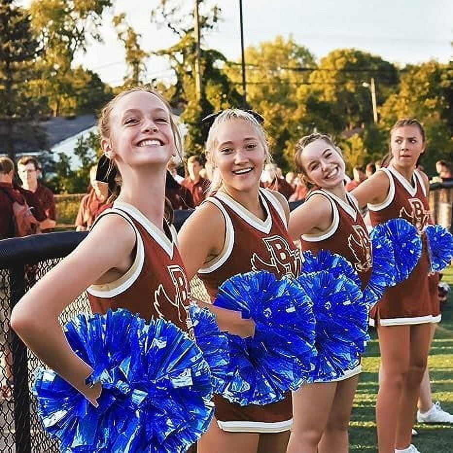 Metallic Cheerleading Pom Poms, 6Pcs Cheerleaders Cheer Pom Poms with Baton Handle, Cheering Squad Hand Flower