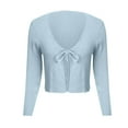 thumbnail image 6 of FRSASU Women's Shrug Sweaters Tie Front Long Sleeve Knit Open Front Cropped Cardigan Sky Blue, 6 of 6