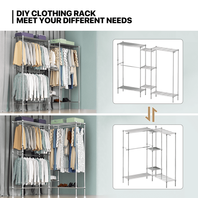 DIY Metal Closet Storage Organizer Garment Rack Heavy Duty Clothes