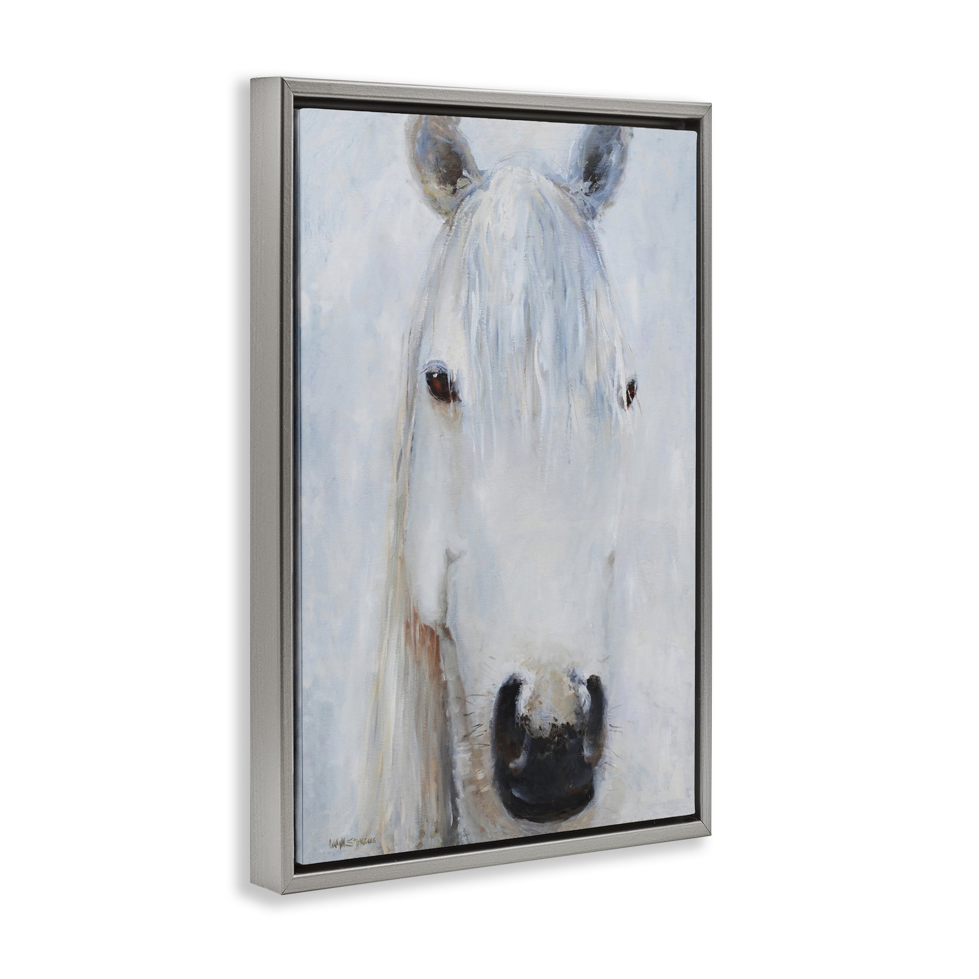 Stupell Industries Pure White Horse Portrait Gray Framed Floater Canvas Wall Art, design by Jadei Graphics