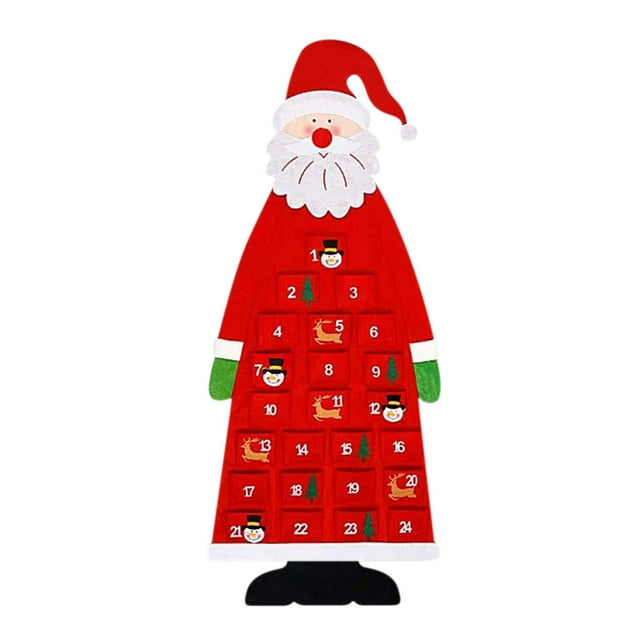 Decoraciones de Puerta de Navidad, Calendario de Adviento de Santa Claus con 24 Bolsillos, Cuenta Atrás Ornamentos Colgantes para la Pared Del Hogar Y la Oficina