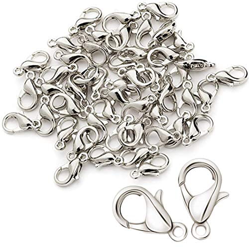 100 Lobster Clasps Silver Plated Lobster Claw clasps Jewelry Making Findings Lead & Nickel Free 12x6 