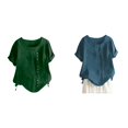 thumbnail image 1 of (Lot de 2) Rinsvye T-Shirts à Manches Longues pour Femmes, Col Rond, Ourlet Raglan, Chemise de Compression à Manches Longues, Fente, Manches Courtes, Décoration Décontractée, 1 of 4