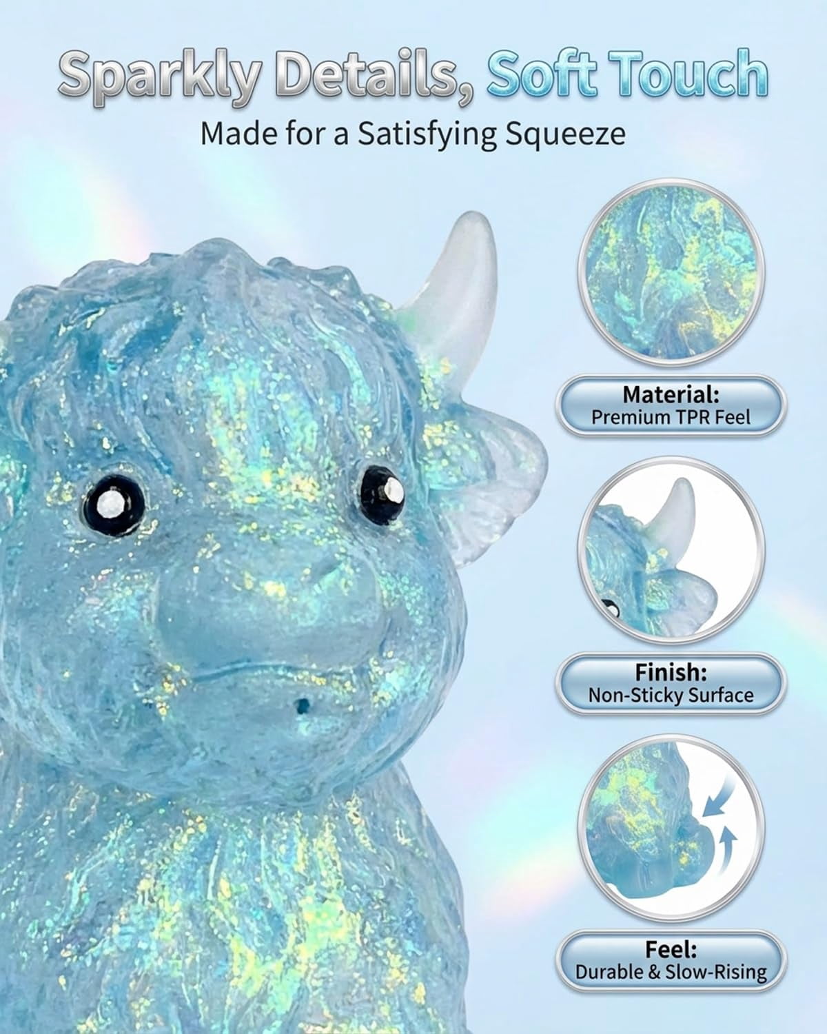 Highland Cow Squishies Glitter Squishy Soft Slow Rising Pocket Cute Stress Ball Sensory Squeezing Cute Squeeze for Adults Fidget Highlandcow Relief Cows Squishiesfidget Ball
