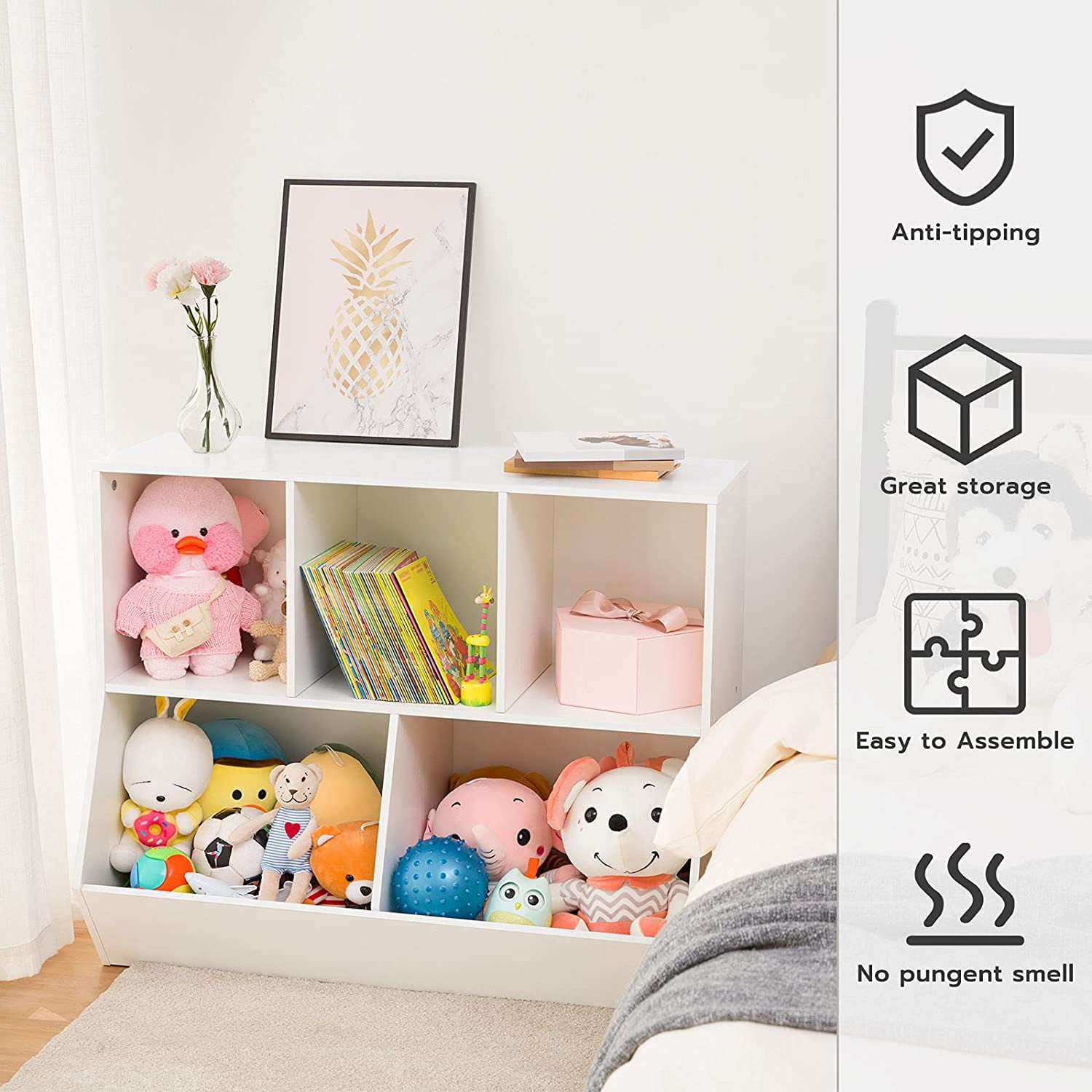 HOOBRO Kids Bookshelf Bookcase Footboard Children's Toy Storage Cabinet Playroom Hallway WT32CW01