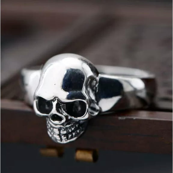 QQTDFG 925 Sterling Silver Skull Gothic Skeleton Skull Biker Ring Men A3188-10.25
