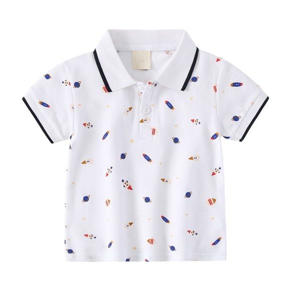 felwors Polo à Imprimé Dinosaure pour Tout-Petits Garçons et Garçons, Tailles 18 Mois-6 Ans (Blanc, 18-24 Mois)