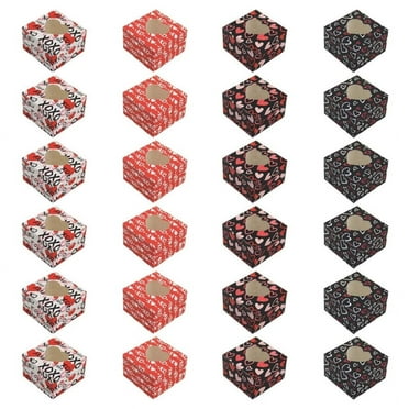 ZPAQI Valentine's Day Treat Boxes Heart Goody Box Cookie Holder Candy Container Box