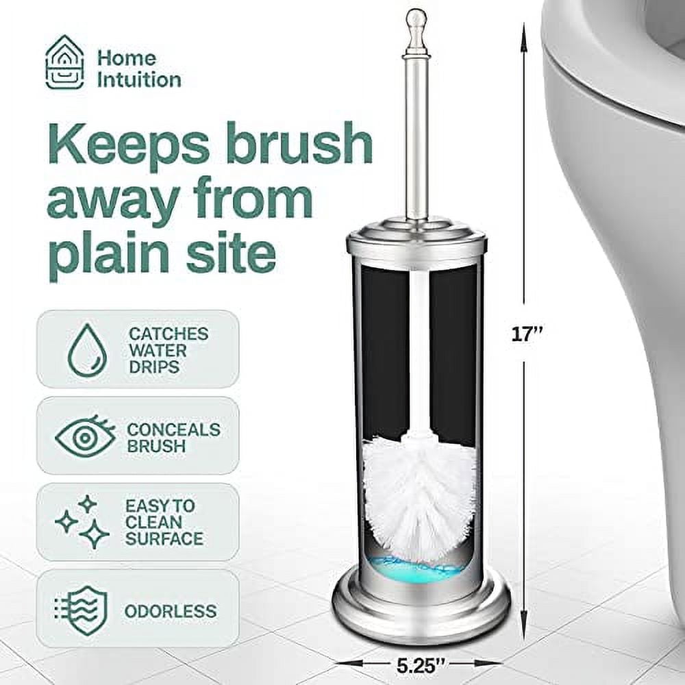 Stainless Steel Modern Toilet Brush & Holder Set (2 Pack) - Modern Toilet Bowl Brush Holder - Cleaner Toilet Brushes Bathroom Accessories - Bathroom Bowl Cleaner Brush with Caddy