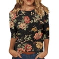 thumbnail image 1 of Camiseta estampada de manga tres cuartos con cuello redondo informal a la moda para mujer naranja/4XL, 1 of 5