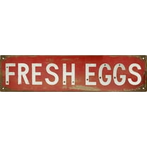 Retro Fresh Eggs Vintage Metal Tin Sign 4x16 in Chicken Farmhouse Wall Decor Rustic Red & Distressed Design Perfect for Kitchen Porch or Bedroom Unique Holiday Gift