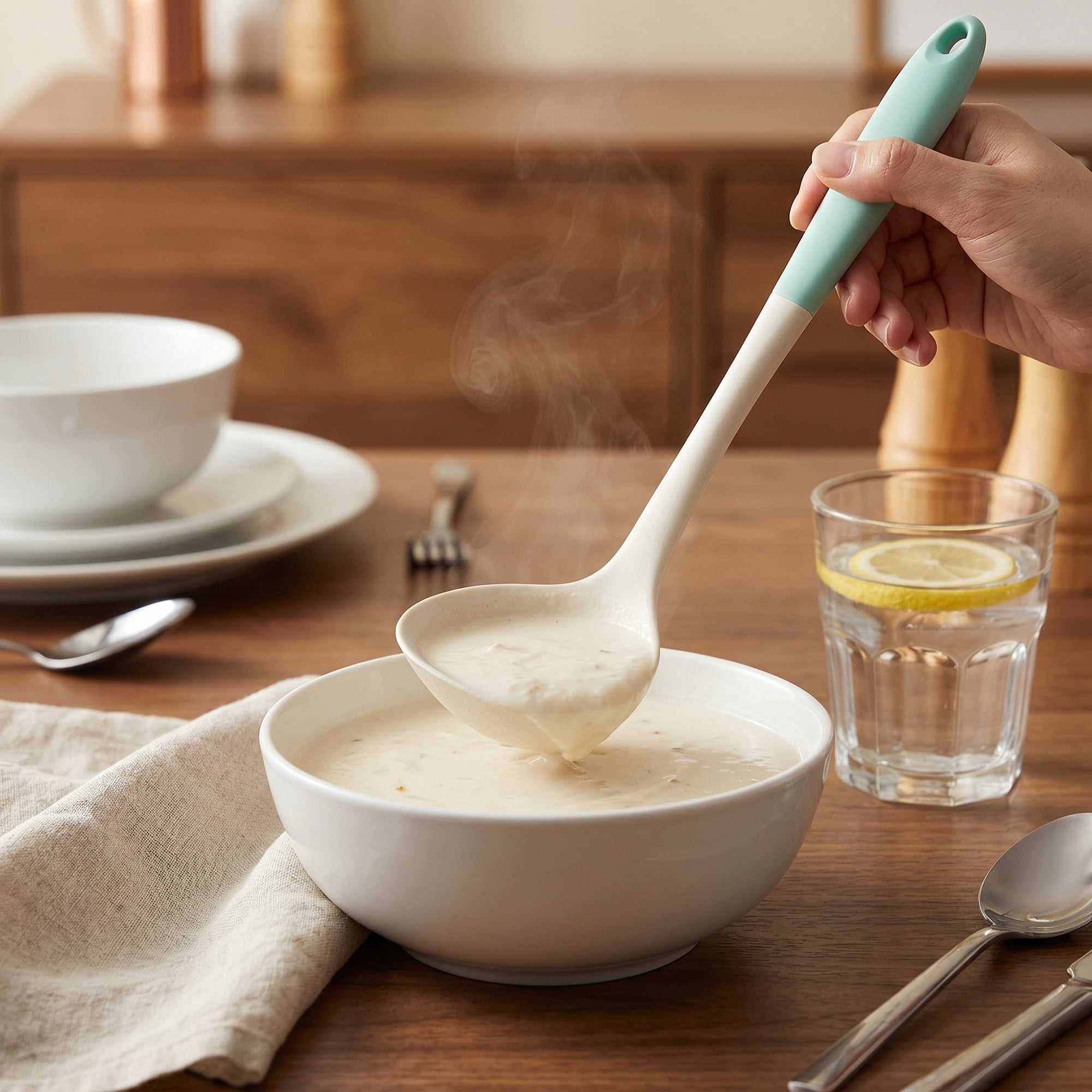Unique Bargains Non Stick Heat Resistant Silicone Spoon Soup spoon B 11.2x3.5in