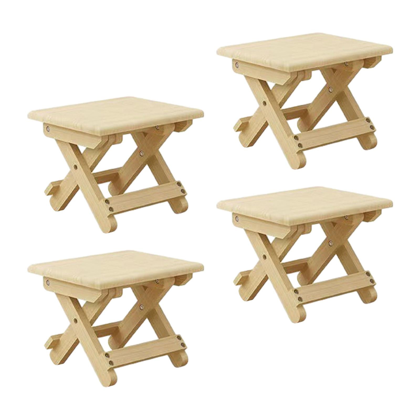 harayaa 4 Pieces Wooden Foldable Camping Stool 24x20x20cm for Outdoor Dining Fishing