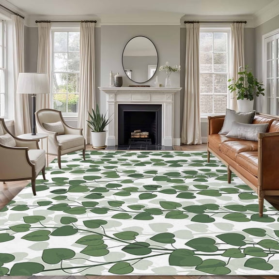 Green Ivy Leaves Area Rug 8x10 Washable Rug Non Slip Spring Botanical Modern Country Large Area Rug Soft Stainresistant Indoor Floor Carpet for Living Room Bedroom Home Office Dining Room Nursery