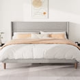 thumbnail image 2 of Frostbloom King Size Platform Bed Frame, Linen Upholstered Wingback Headboard, Beige, 2 of 7