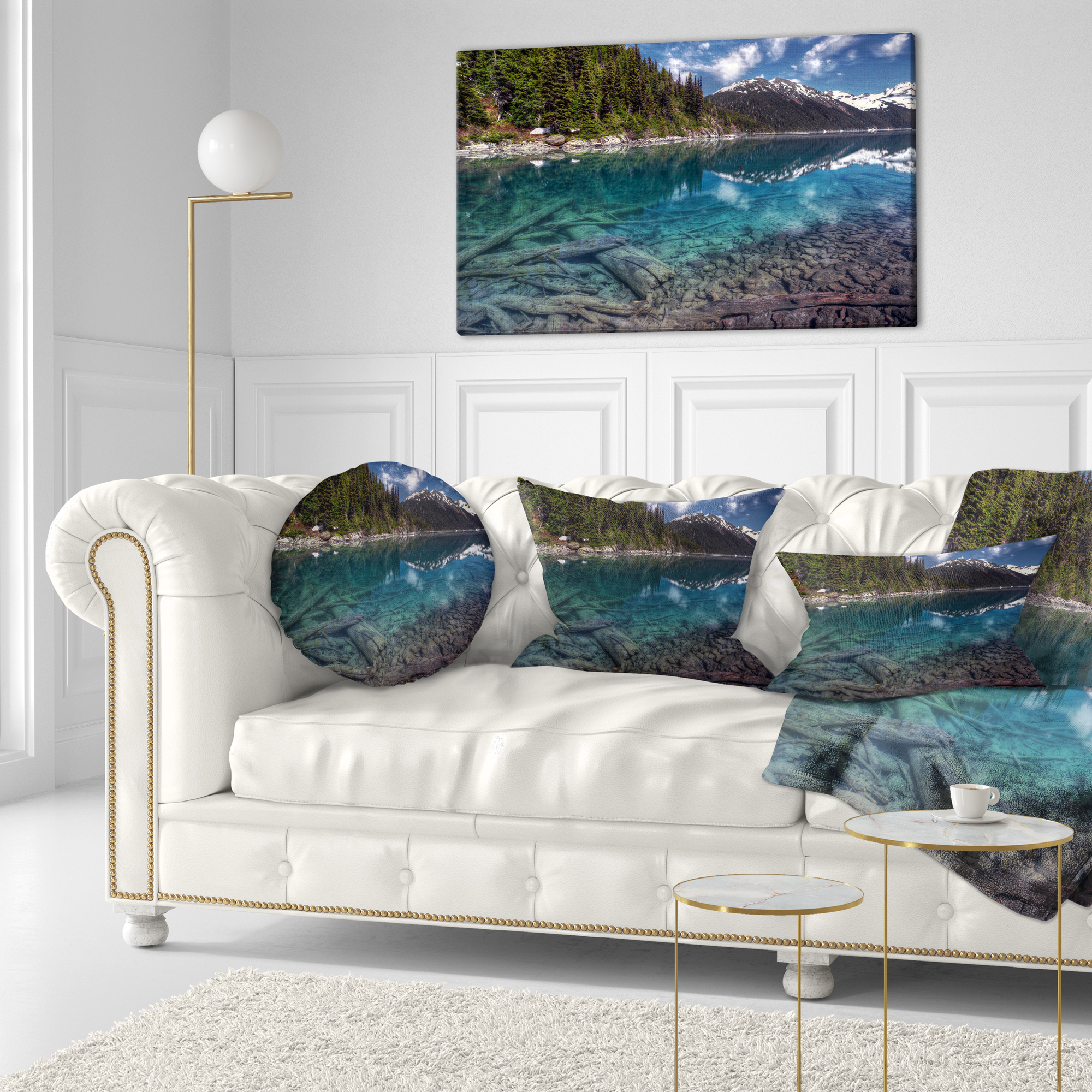 Designart Blue Waters and Mountains - Landscape Printed Throw Pillow - 12x20