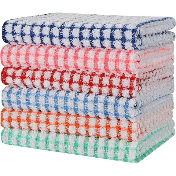 Kitchen Dish Towels, 16 Inch x 25 Inch Bulk Absorbent Cotton Kitchen Towels Super Soft Dish Cloths, 6 Pack Dish Towels for Drying Dishes Bright Colorful Tea Towels Kitchen Hand