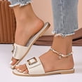 thumbnail image 2 of Eltusu Women Flat Slide Sandals, PU Casual Slip On Open Toe Summer Shoes Beige Size 9, 2 of 5