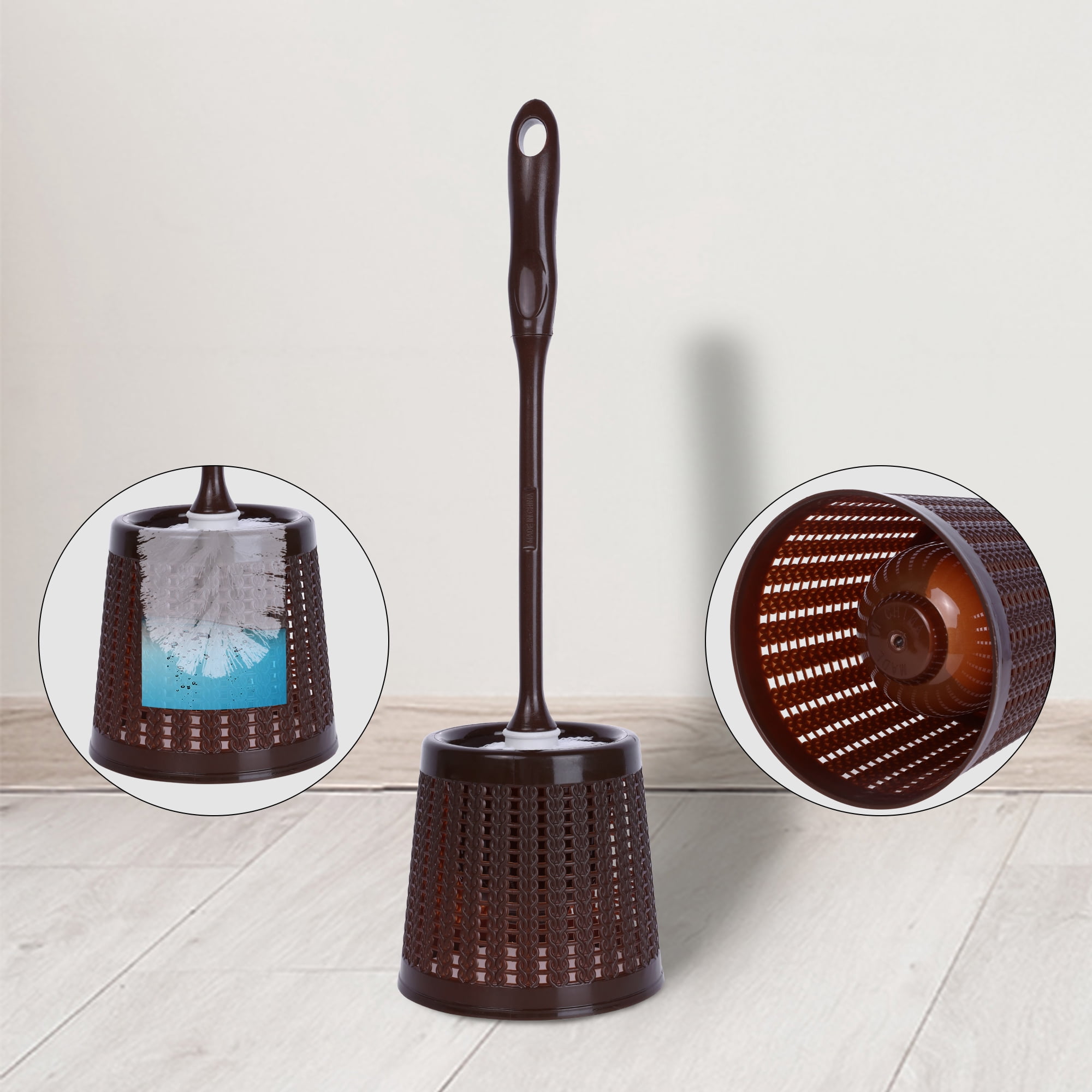 Unique Bargains Toilet Brush Long Handle Flexible Brush Head Brown 2 Pcs