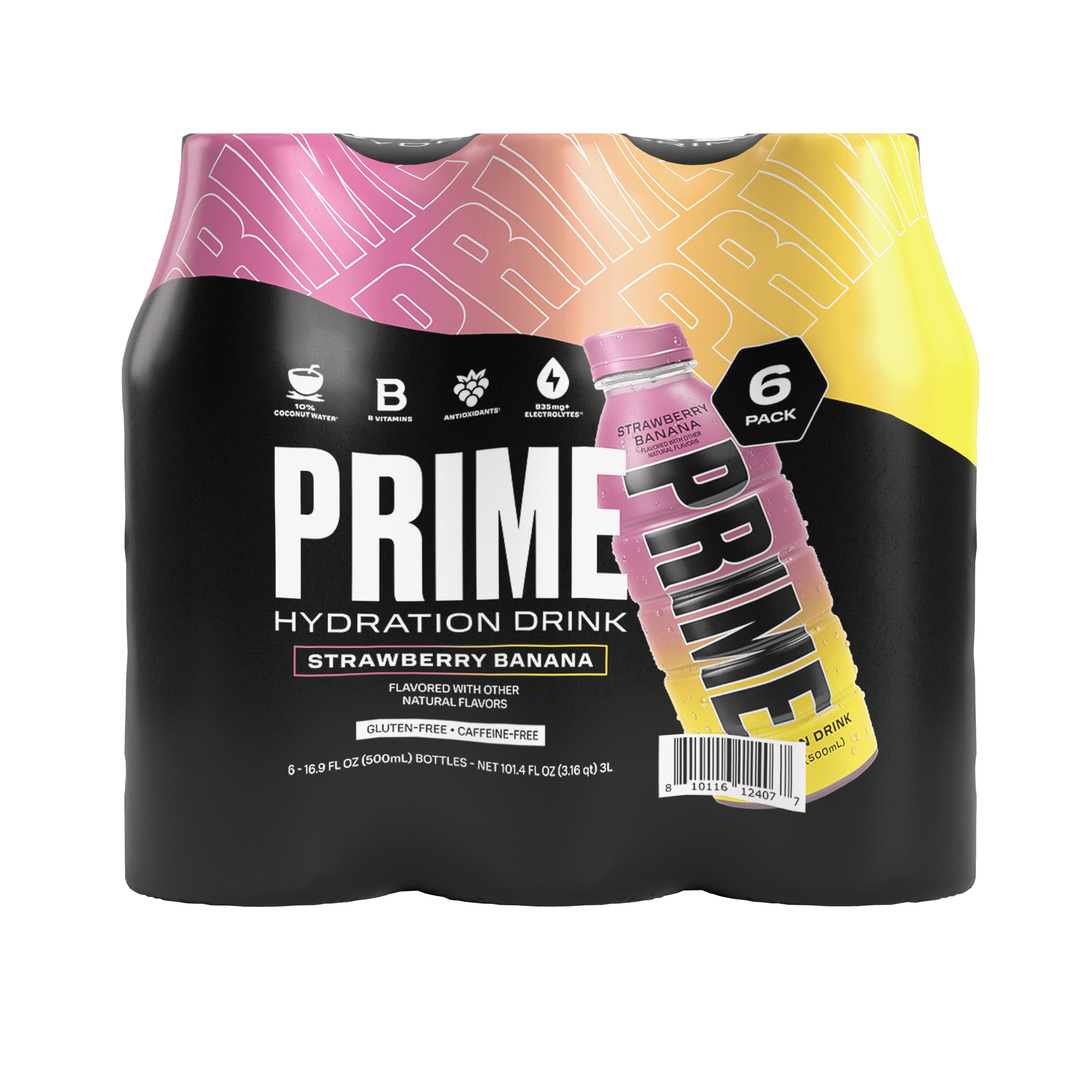 Prime Hydration Sports Drink, Strawberry Banana, 16.9 fl oz, 6 Pack, Bottles