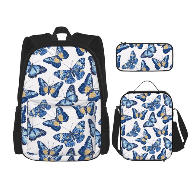 Balery Beautiful Butterflies Mochila Escolar 3 en 1 para Niños - Mochila Resistente con Lonchera Térmica y Estuche - Mochila Escolar para Niños y Niñas