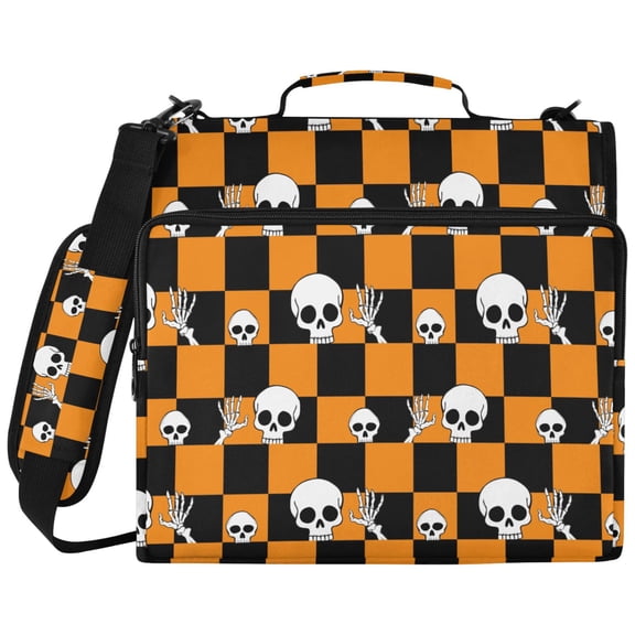 ALAZA Zipper Binder Halloween Skull Checkered Pattern 2 inch 3 Ring 500 Sheet Capacity Trapper Keeper File Folder Organizer Bag