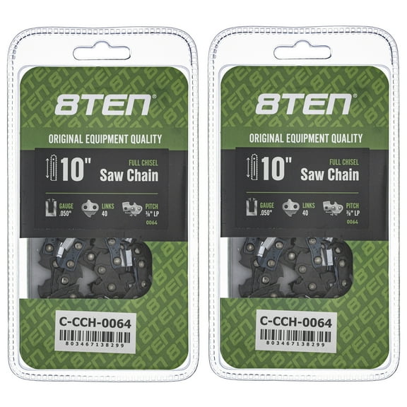 Full Chisel Chainsaw Chain 10 inch .050 3/8 LP 40DL for Husqvarna Echo 2 Pack 810-CCC2286H