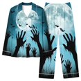 thumbnail image 2 of Feancey Soft Lounge Sets for Women Halloween Ghost Printed Pjs Two Piece Long Sleeve Button Down Sleepwear Wide Leg Pants Pajama Set Multicolor L, 2 of 7
