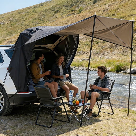 Tailgate Tent with Poles Three Sides Awning, Waterproof SUV Car Camping Tent, UPF 50  Sun Shelter Universal Fit SUV Car Jeep