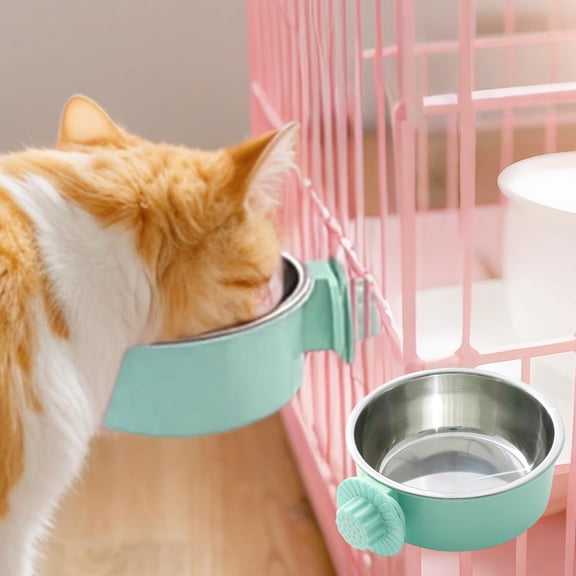 Hanging Stainless Steel Pet Bowl with Adjustable Holder for Dogs and Cats Secure Wall-Mounted Food and Water Bowl(L,Green)