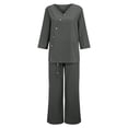 thumbnail image 5 of NMMUED Linen 2 Piece Set for Women Vacation Outfits Cotton Linen Summer Shirts Wide Leg Linen Pants Summer Flowy Boho Outfits Breathable Outfits Lounge Wear Green 2 XL, 5 of 6