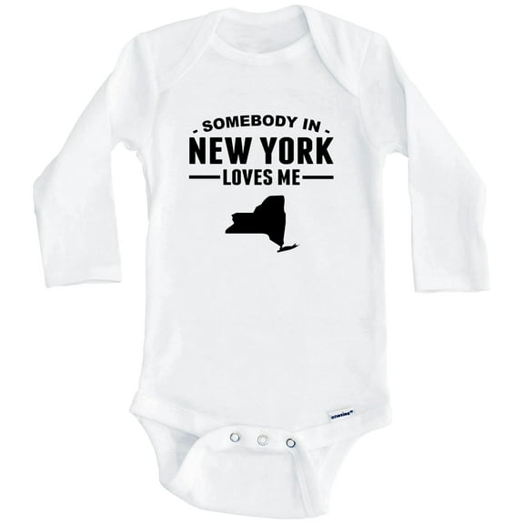 Somebody In New York Loves Me One Piece Baby Bodysuit - New York Baby Bodysuit (Long Sleeve), 0-3 Months White