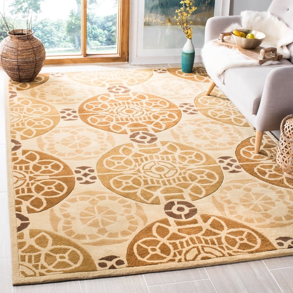 SAFAVIEH Capri Mortimer Geometric Wool Area Rug, Gold/Multi, 6' x 9'