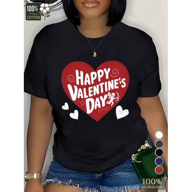 Women's Cotton T-Shirt with Heart & Cupid Design - Comfort Fit, Crew Neck, Short Sleeve Tee Tee For Adult, Men, Women, Teen, Teenager, Adolescent, Youth