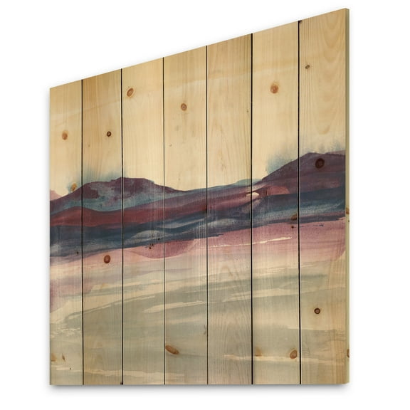 Designart 'Purple Rock landscape II' Shabby Chic Print on Natural Pine Wood