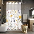 thumbnail image 5 of Yellow Purple No Hooks Shower Curtain with Snap-in Liner Flower Leaves Rustic Vintage Spring Plant Shower Curtains for Bathroom, Waterproof, Easy Install, Washable 36"x78", 5 of 9