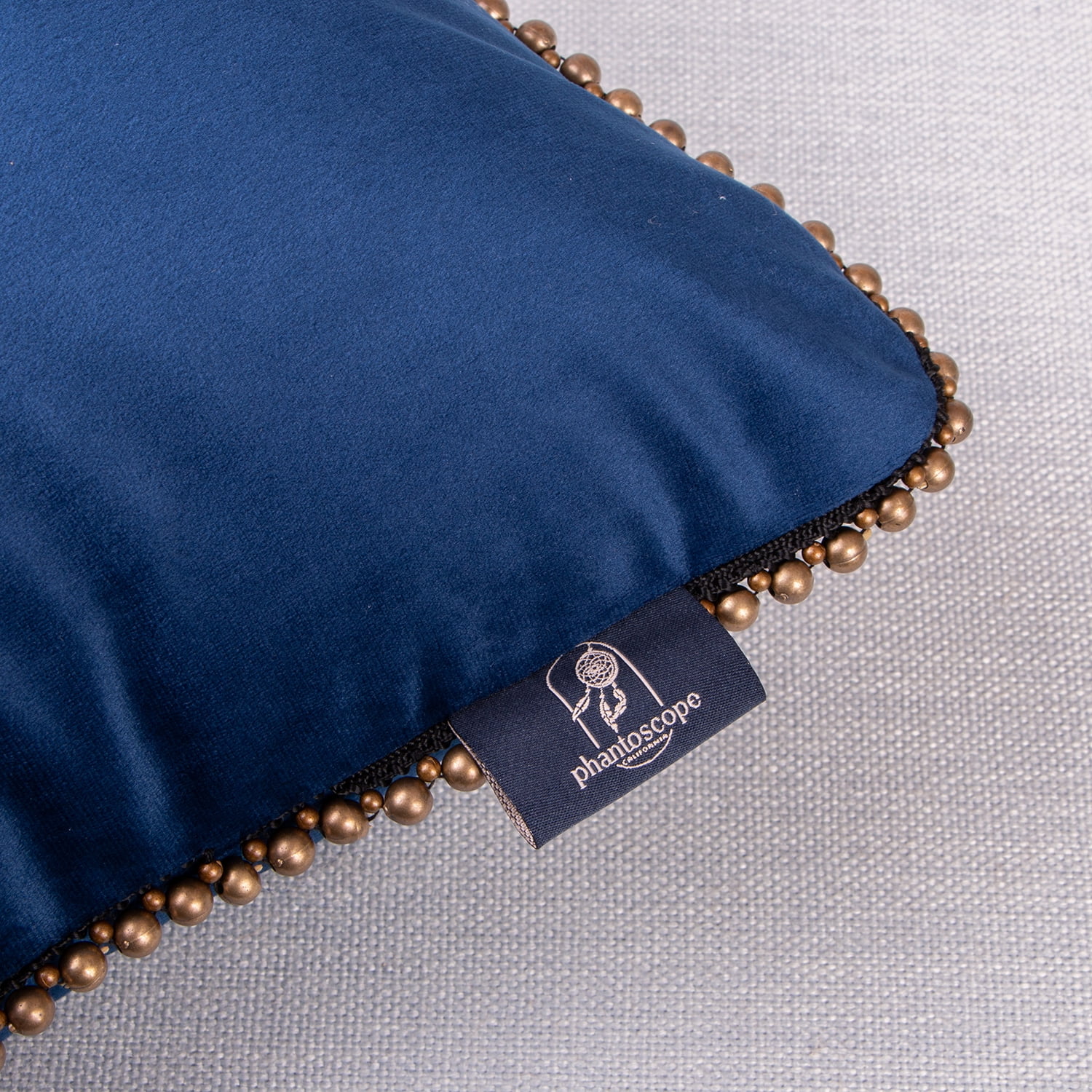 Phantoscope Particles Trimmed Soft Velvet Throw Pillow, 18" x 18", Navy Blue with Bronze Color Particles, 2 Pack