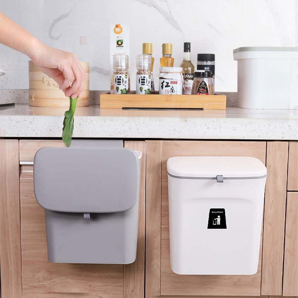 Details about   Kitchen Cabinet Hanging Trash Can with Sliding Lid Push-Top Garbage Waste Bin US 