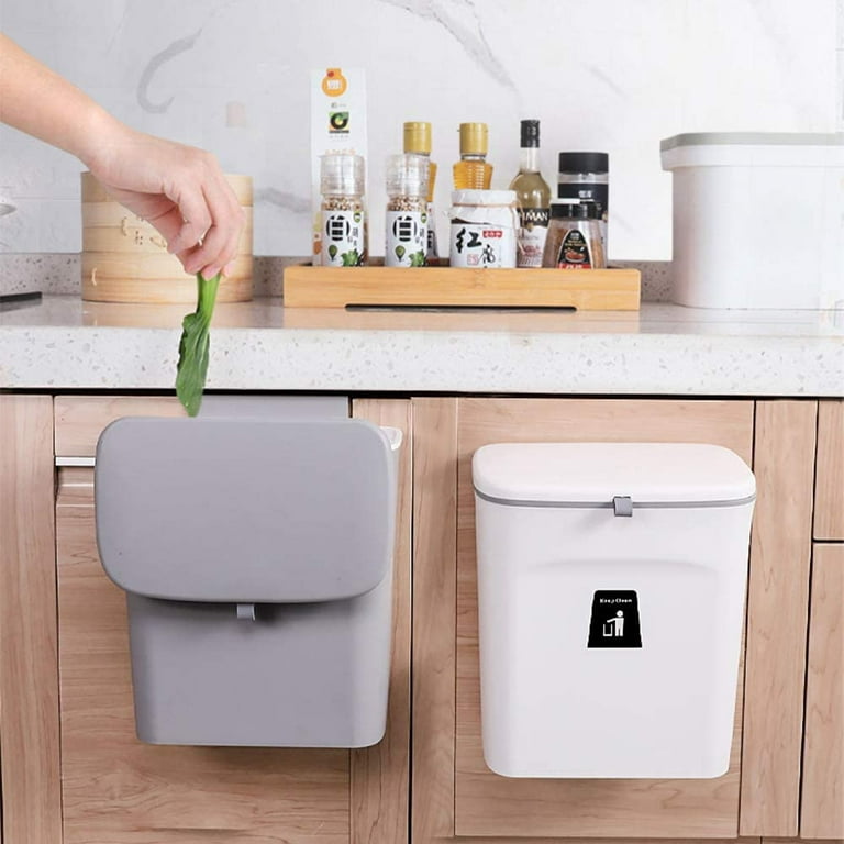 Hanging Trash Can with Lid for Kitchen Cabinet Door or Under Sink