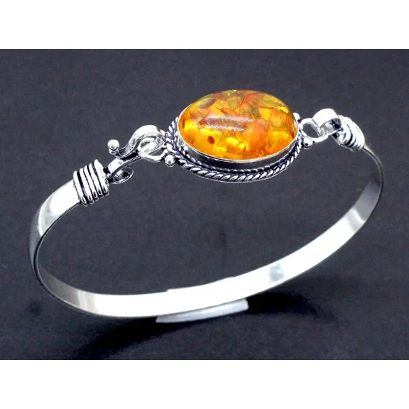 925 Sterling Silver Baltic Amber Gemstone Handmade Jewelry Cuff Bracelet Siz-ADJ