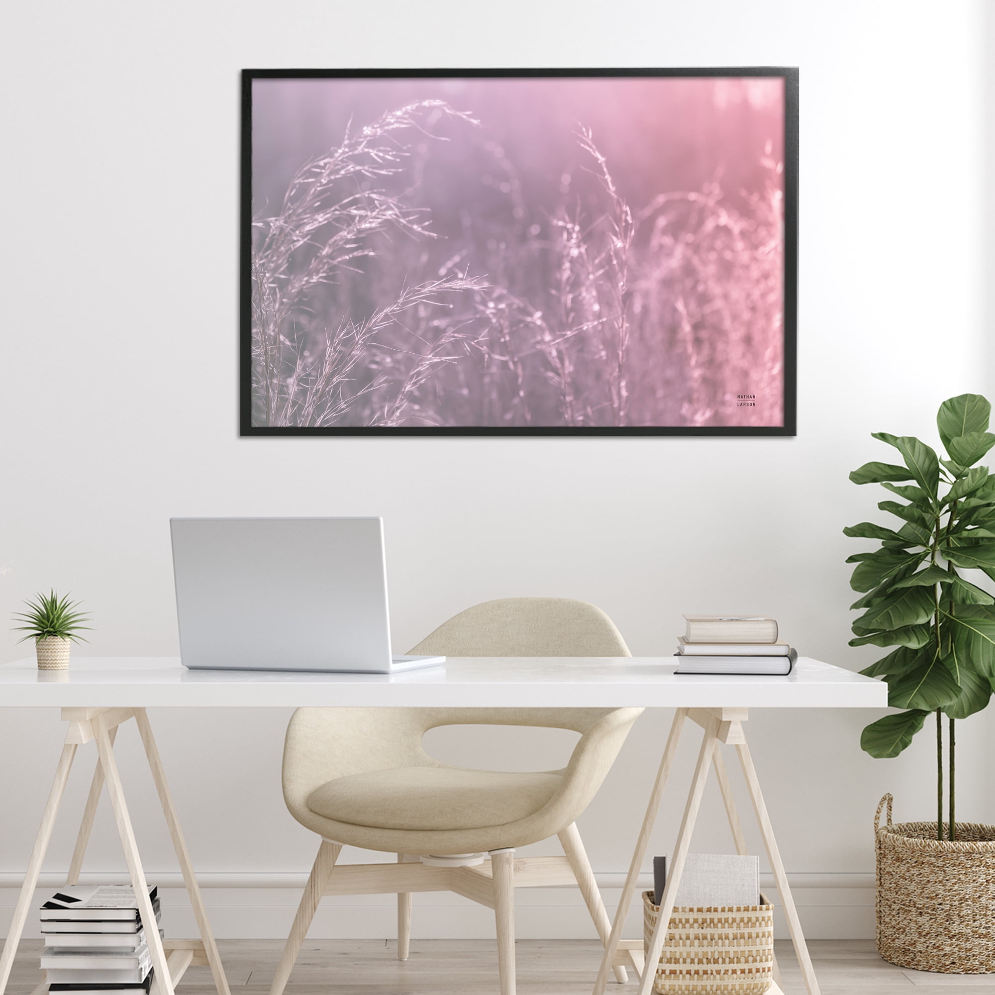 Stupell Industries Pink Meadow at Dawn Black Framed Giclee Art, design by Nathan Larson