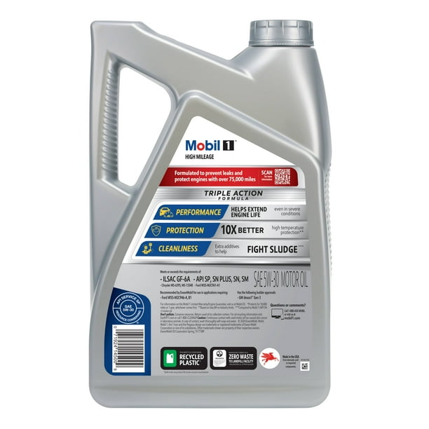 Mobil 1 High Mileage Full Synthetic Motor Oil 5W-30, 5 Quart for
