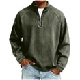 thumbnail image 2 of Handshe Men's Denim Hoodie, Solid Color Long Sleeve with Stand Collar and Half-Zipper, Washed Distressed Casual Sweatshirt for Daily Wear, 2 of 6