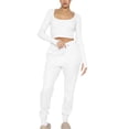 thumbnail image 2 of DailyTrove Women's Long Sleeve Square Neck Tracksuit - Solid Color, Slim Fit, Spring & Outdoor Activity Wear,White, 2 of 6