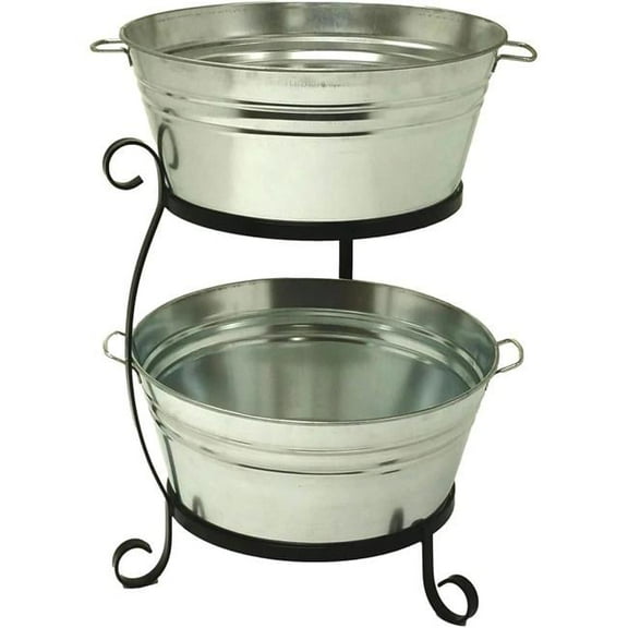 HIT  19 x 29 in. Double Beverage Tub with Iron Stand, Galvanized Steel