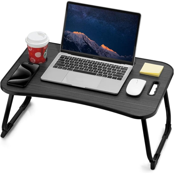 Portable Lap Table, Foldable Lap Desk, Laptop Bed Desk, Laptop Stand with Cup Holder & Tablet Slot & Lifting Handle for Working, Writing, Drawing & Eating