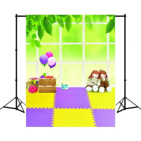 Image of 5x7ft Kids Photography Backdrops Colorful Balloon Doll Strawberry Window Baby Shower Photo Background Studio Props