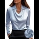 thumbnail image 4 of Camisas Elegantes de Larga con Cuello de Color Liso para Mujer, Camisetas Formales de Trabajo, Blusas Casuales de Oficina Azul S, 4 of 6