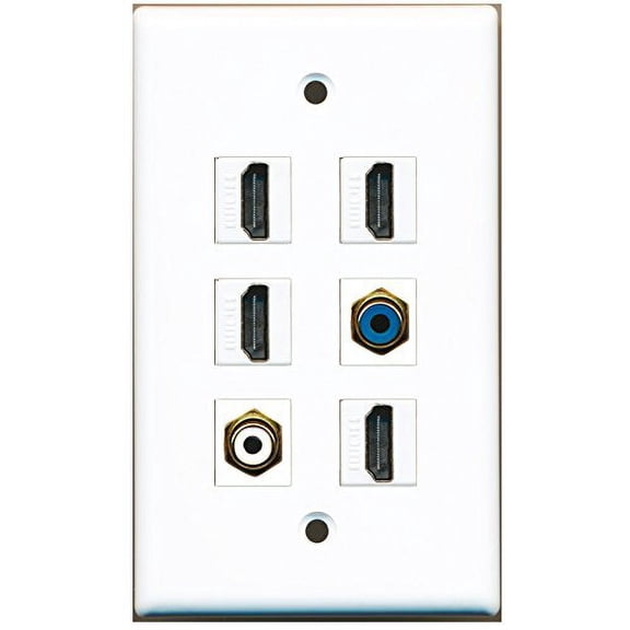 RiteAV - 4 HDMI 1 Port RCA White 1 Port RCA Blue Wall Plate