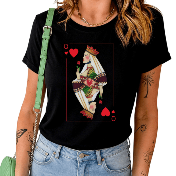 UNISHE Women's Queen of Hearts Playing Card Graphic Crew Neck Short Sleeve T-Shirt